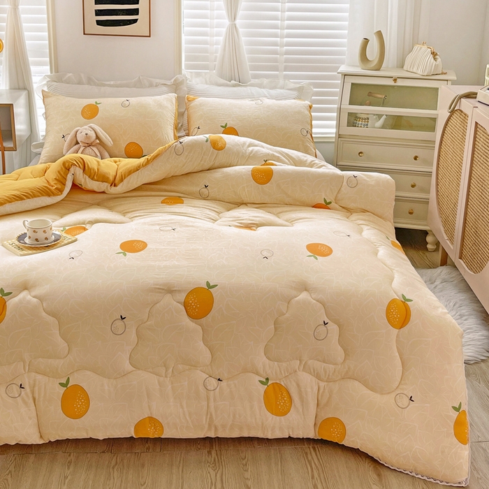 91家纺网 家纺一手货源 找家纺 寐居 2023新款A类水洗棉印花冬被 橘子很萌