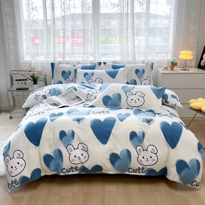 91家纺网 家纺一手货源 找家纺 翎盈家纺 2023新款纯棉全棉喷气印花柔软舒适四件套 波波兔