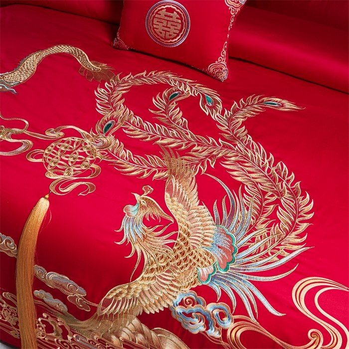 91家纺网 家纺一手货源 找家纺 宏羽纺 2024新款纯棉新中式刺绣婚庆多件套锦绣传承-金