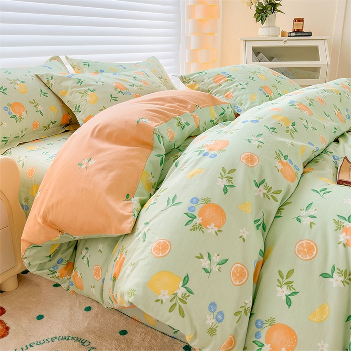 91家纺网 家纺一手货源 找家纺 元元被芯 2023新增全棉13372夹棉被套四件套 水果达人