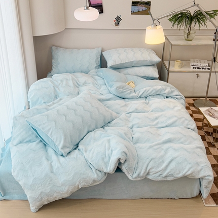 韩都 2023新款直播爆款320克A类波浪兔毛绒立体剪花纯色牛奶绒四件套-暖冬 暖冬-奶油兰