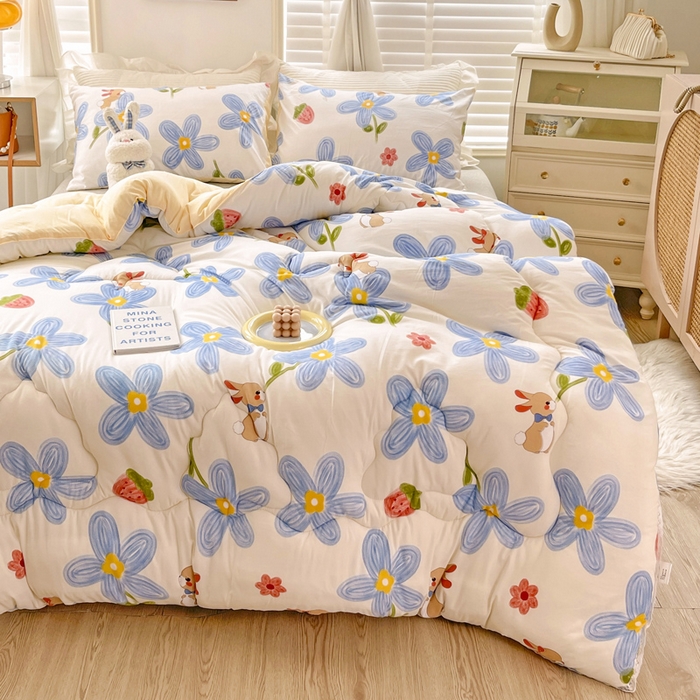 91家纺网 家纺一手货源 找家纺 寐居 2023新款A类水洗棉印花冬被 花兔