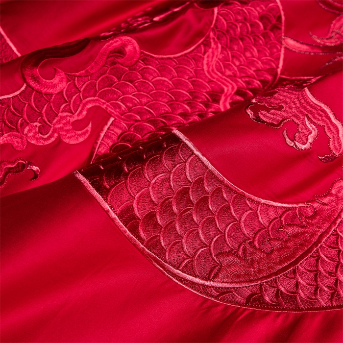 91家纺网 家纺一手货源 找家纺 宏羽纺 2024新款纯棉新中式刺绣婚庆多件套福瑞呈祥-红