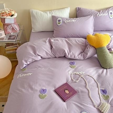 91家纺网 家纺一手货源 找家纺 柚子YOUTH 2023新款40支水洗棉毛巾绣四件套 花季