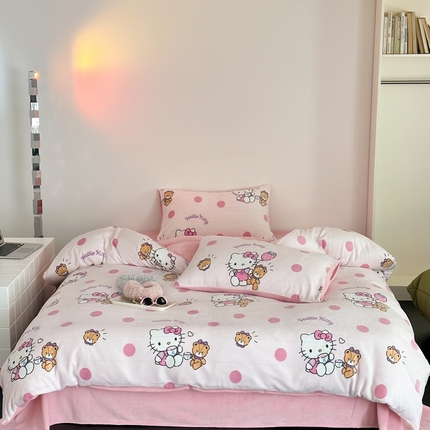 美乐迪家纺 2023新款正版三丽鸥牛奶绒四件套 泡泡KT猫