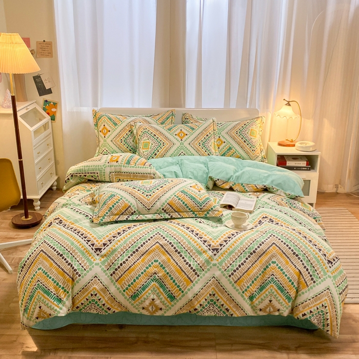 91家纺网 家纺一手货源 找家纺 新印象 2023新款柔软贴服全棉磨毛印花四件套 泓波