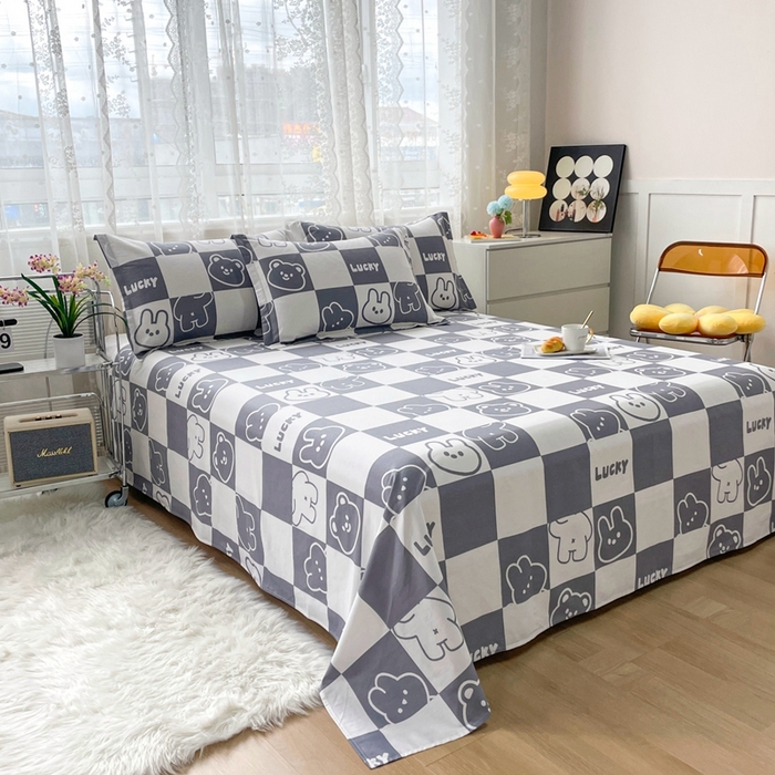 91家纺网 家纺一手货源 找家纺 翎盈家纺 2023新款纯棉全棉喷气印花柔软舒适四件套 幸运兔