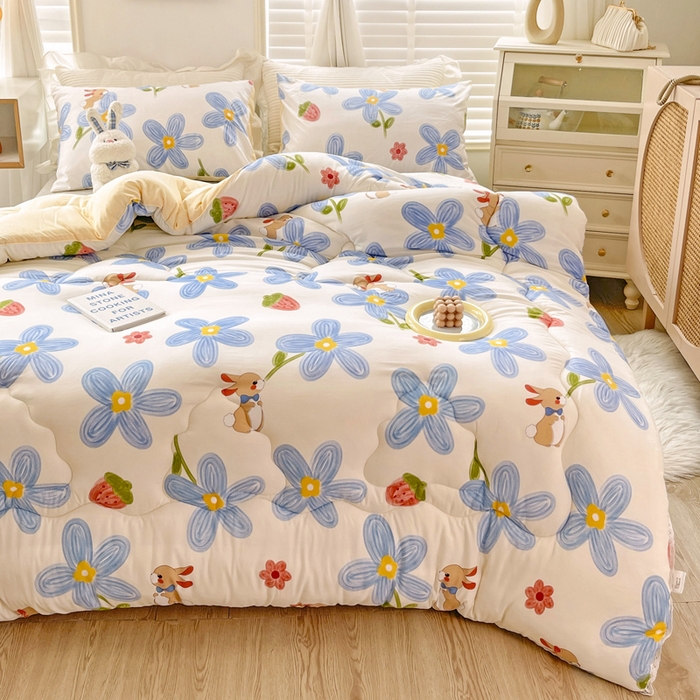 91家纺网 家纺一手货源 找家纺 寐居 2023新款A类水洗棉印花冬被 花兔