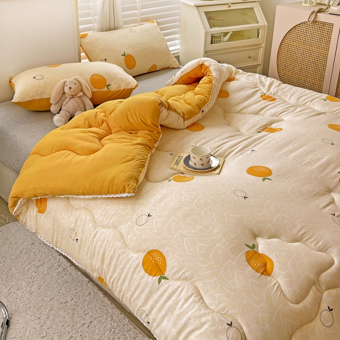 91家纺网 家纺一手货源 找家纺 寐居 2023新款A类水洗棉印花冬被 橘子很萌