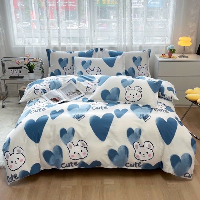 91家纺网 家纺一手货源 找家纺 翎盈家纺 2023新款纯棉全棉喷气印花柔软舒适四件套 波波兔