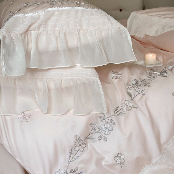 91家纺网 家纺一手货源 找家纺 MIU缪家居 2023新款悠悠假日系列100支全棉四件套 悠悠假日-粉