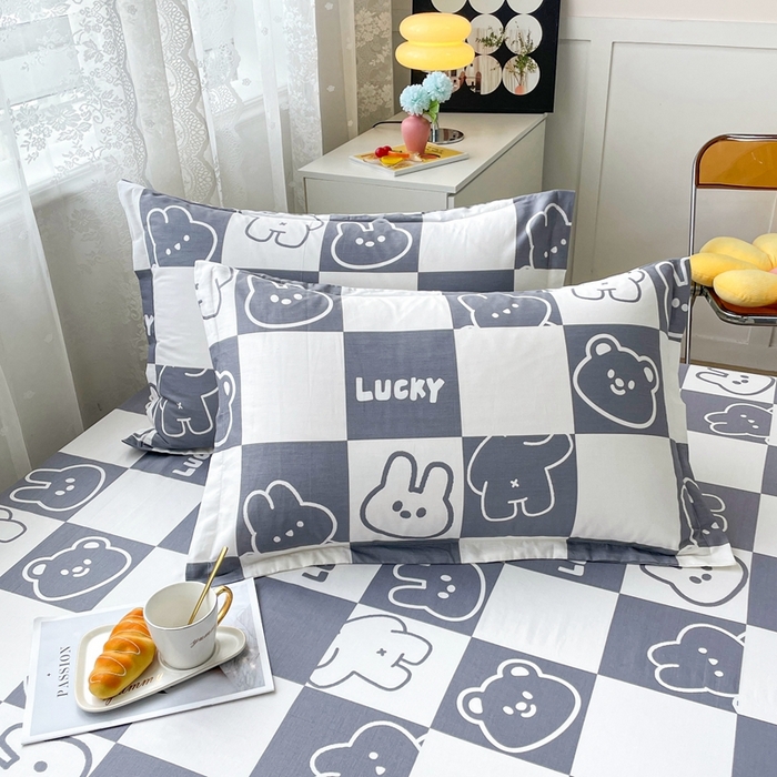 91家纺网 家纺一手货源 找家纺 翎盈家纺 2023新款纯棉全棉喷气印花柔软舒适枕套 幸运兔