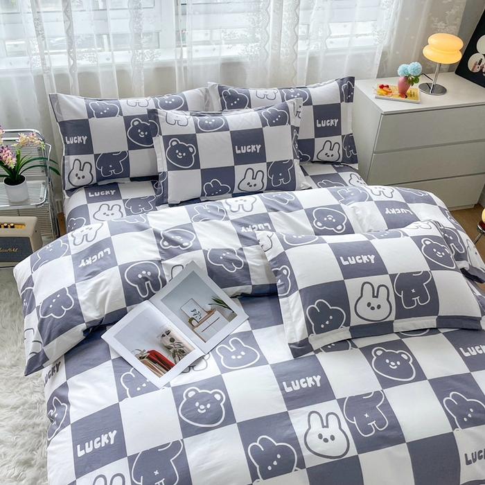 91家纺网 家纺一手货源 找家纺 翎盈家纺 2023新款纯棉全棉喷气印花柔软舒适四件套 幸运兔