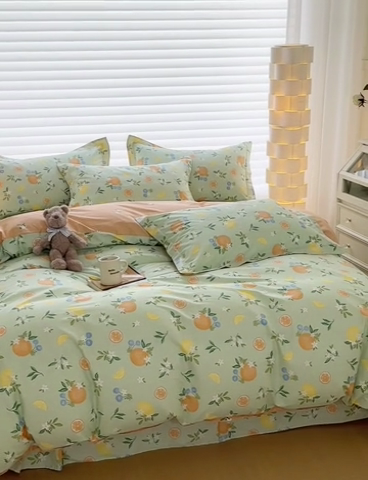 91家纺网 家纺一手货源 找家纺 元元被芯 2023新增全棉13372夹棉被套四件套 水果达人