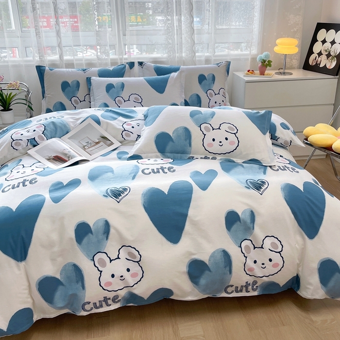 91家纺网 家纺一手货源 找家纺 翎盈家纺 2023新款纯棉全棉喷气印花柔软舒适四件套 波波兔