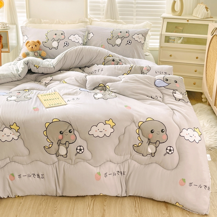 91家纺网 家纺一手货源 找家纺 寐居 2023新款A类水洗棉印花冬被 泡泡恐龙