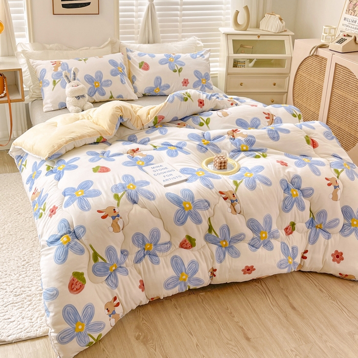 91家纺网 家纺一手货源 找家纺 寐居 2023新款A类水洗棉印花冬被 花兔