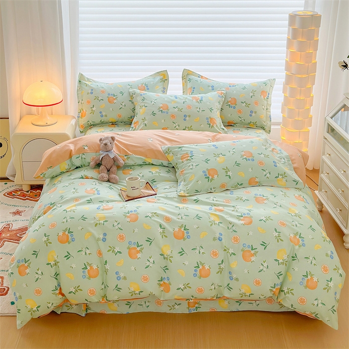 91家纺网 家纺一手货源 找家纺 元元被芯 2023新增全棉13372夹棉被套四件套 水果达人