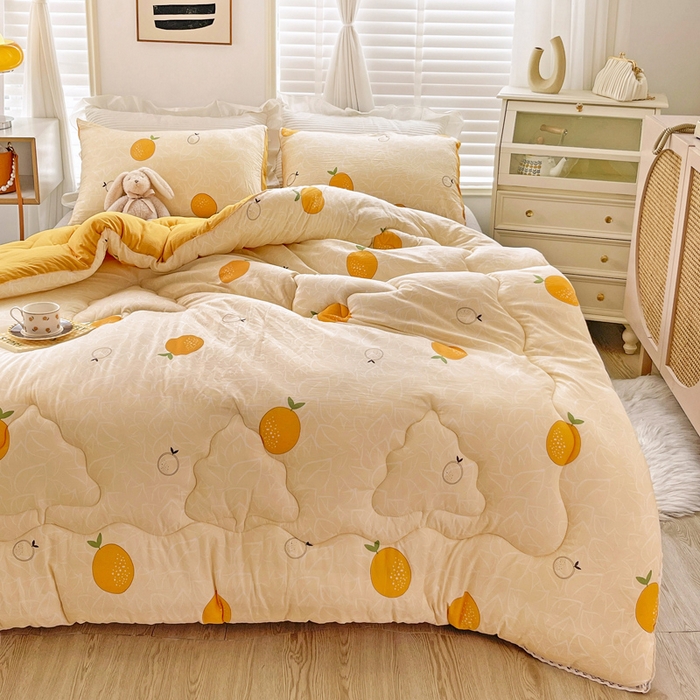 91家纺网 家纺一手货源 找家纺 寐居 2023新款A类水洗棉印花冬被 橘子很萌