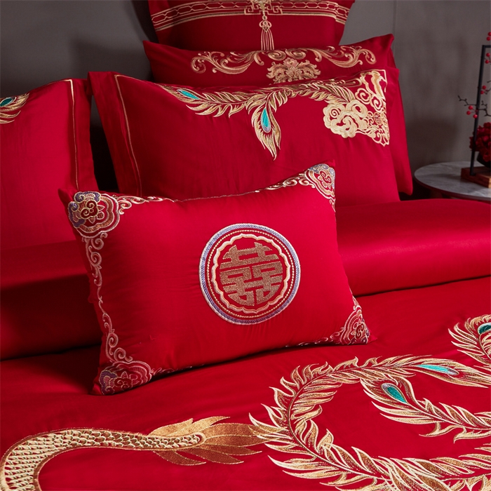 91家纺网 家纺一手货源 找家纺 宏羽纺 2024新款纯棉新中式刺绣婚庆多件套锦绣传承-金