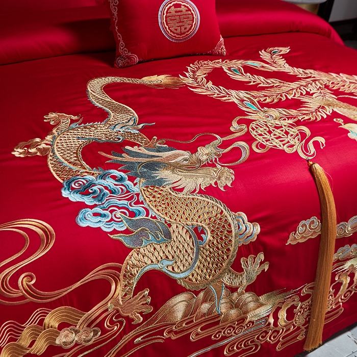 91家纺网 家纺一手货源 找家纺 宏羽纺 2024新款纯棉新中式刺绣婚庆多件套锦绣传承-金