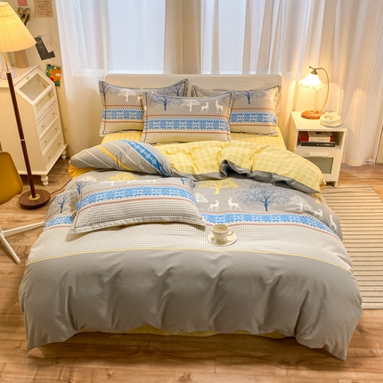 91家纺网 家纺一手货源 找家纺 新印象 2023新款柔软贴服全棉磨毛印花四件套 麋鹿