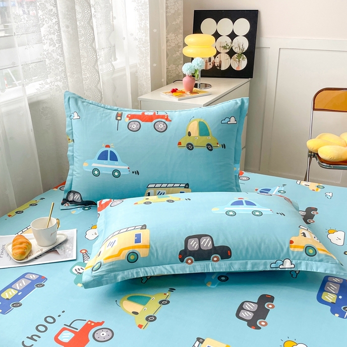 91家纺网 家纺一手货源 找家纺 翎盈家纺 2023新款纯棉全棉喷气印花柔软舒适枕套 汽车小镇