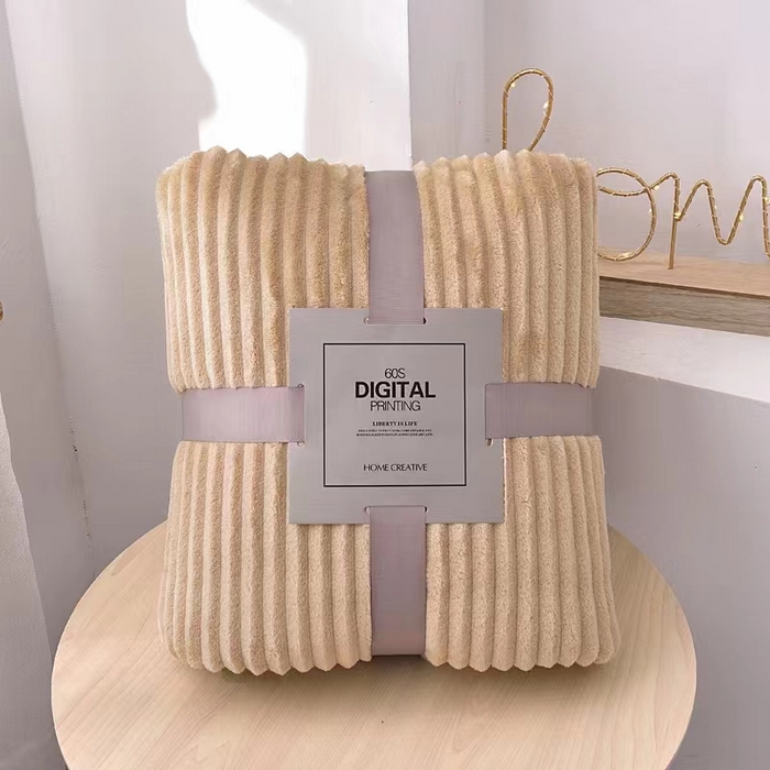 91家纺网 家纺一手货源 找家纺 梦斋家纺 2023新款加厚魔法绒抽条毛绒毯 咖啡-抽条