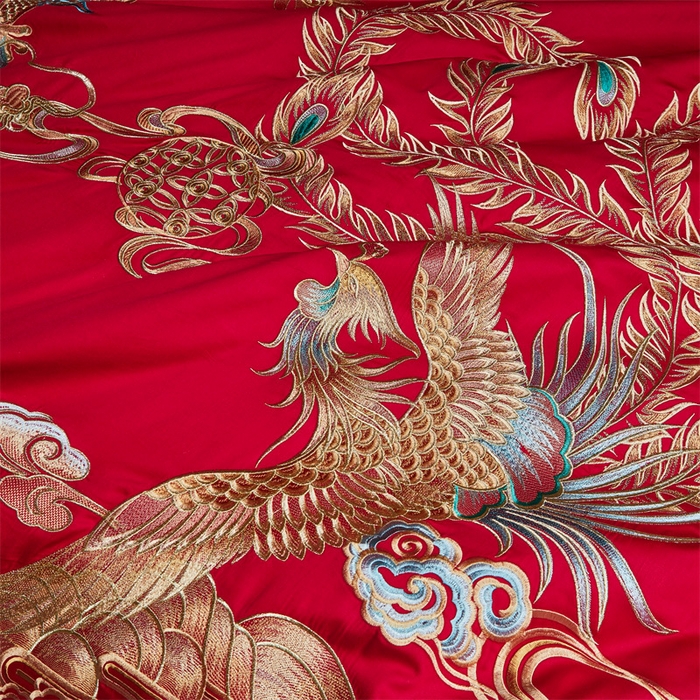 91家纺网 家纺一手货源 找家纺 宏羽纺 2024新款纯棉新中式刺绣婚庆多件套锦绣传承-金