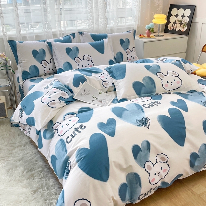 91家纺网 家纺一手货源 找家纺 翎盈家纺 2023新款纯棉全棉喷气印花柔软舒适四件套 波波兔