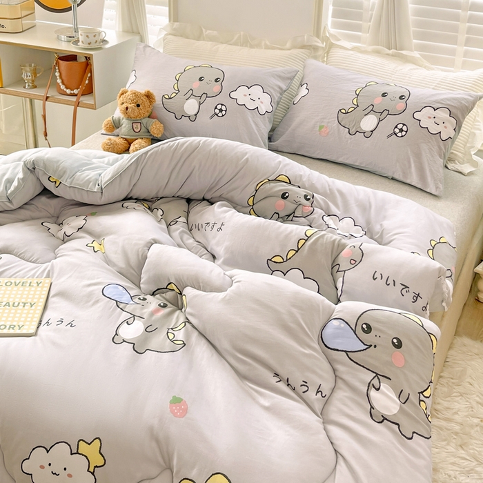 91家纺网 家纺一手货源 找家纺 寐居 2023新款A类水洗棉印花冬被 泡泡恐龙