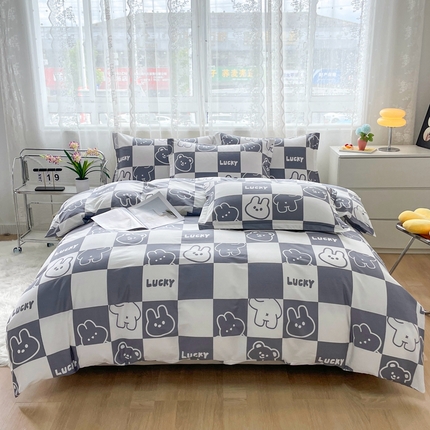 91家纺网 家纺一手货源 找家纺 翎盈家纺 2023新款纯棉全棉喷气印花柔软舒适四件套 幸运兔