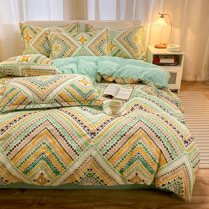 91家纺网 家纺一手货源 找家纺 新印象 2023新款柔软贴服全棉磨毛印花四件套 泓波