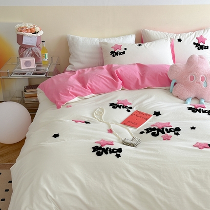 91家纺网 家纺一手货源 找家纺 柚子YOUTH 2023新款40支水洗棉毛巾绣四件套 星光闪闪