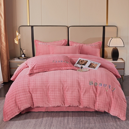 新款牛奶绒绣花款四件套系列 清仓价！ 豆沙