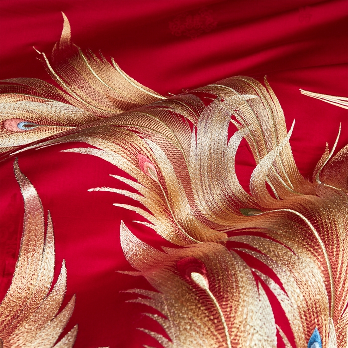 91家纺网 家纺一手货源 找家纺 宏羽纺 2023新款高支高密全棉贡缎提花婚庆套件 富丽堂皇