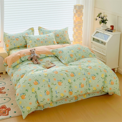 91家纺网 家纺一手货源 找家纺 元元被芯 2023新增全棉13372夹棉被套四件套 水果达人