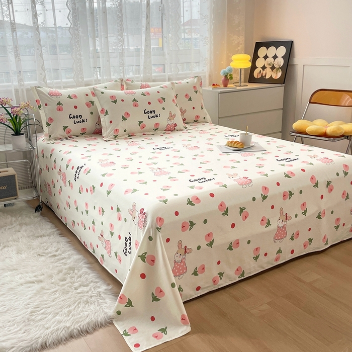 91家纺网 家纺一手货源 找家纺 翎盈家纺  2023新款纯棉全棉13372卡通印花单床单 雨沫