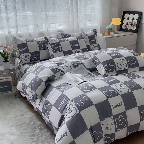 91家纺网 家纺一手货源 找家纺 翎盈家纺 2023新款纯棉全棉喷气印花柔软舒适四件套 幸运兔