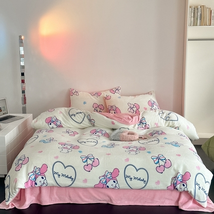 91家纺网 家纺一手货源 找家纺 （总）美乐迪家纺 2023新款正版三丽鸥牛奶绒四件套