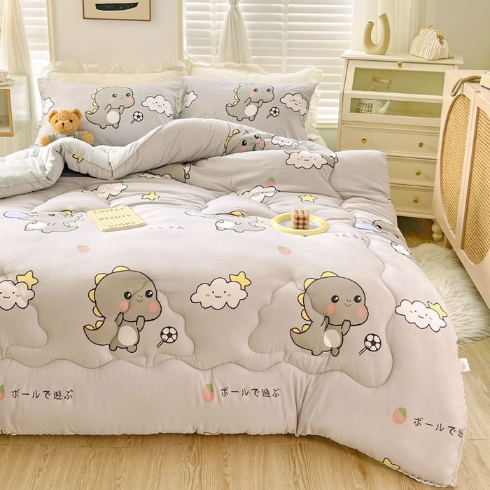 91家纺网 家纺一手货源 找家纺 寐居 2023新款A类水洗棉印花冬被 泡泡恐龙