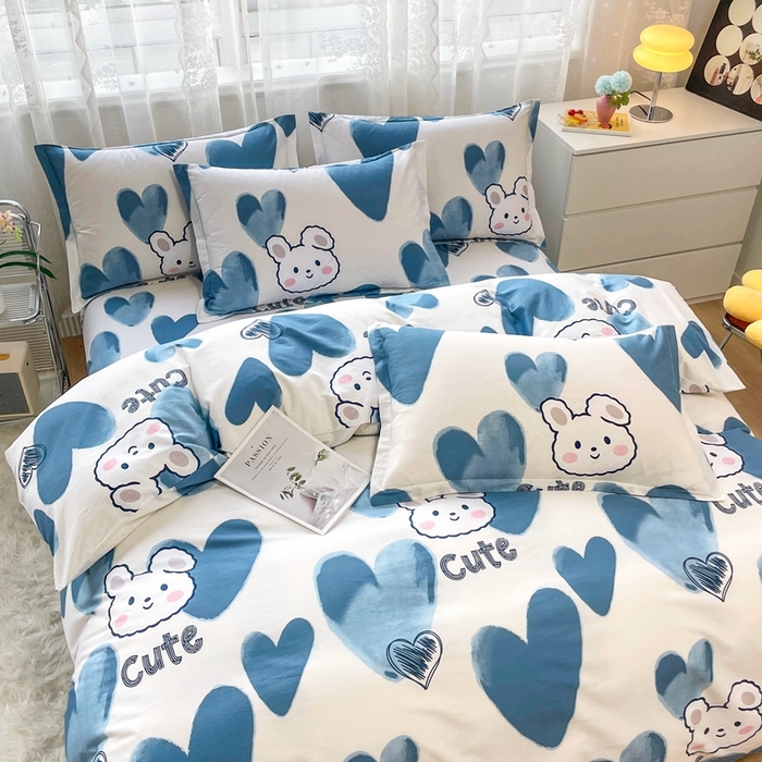 91家纺网 家纺一手货源 找家纺 翎盈家纺 2023新款纯棉全棉喷气印花柔软舒适四件套 波波兔