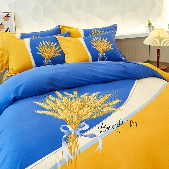 91家纺网 家纺一手货源 找家纺 雲归梦 2023年新款加厚全棉生态磨毛大版四件套金色年华 兰