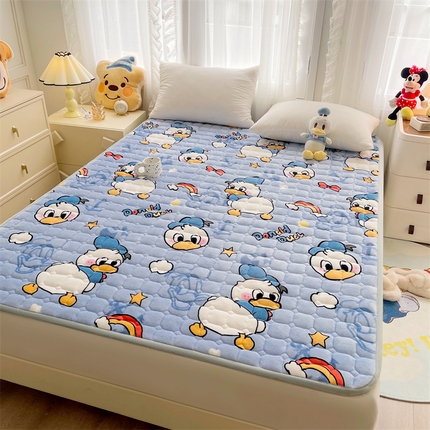 雯豆迪士尼正版卡通牛奶绒床垫床褥子薄款床护垫床垫保护罩 牛奶绒床褥-唐老鸭