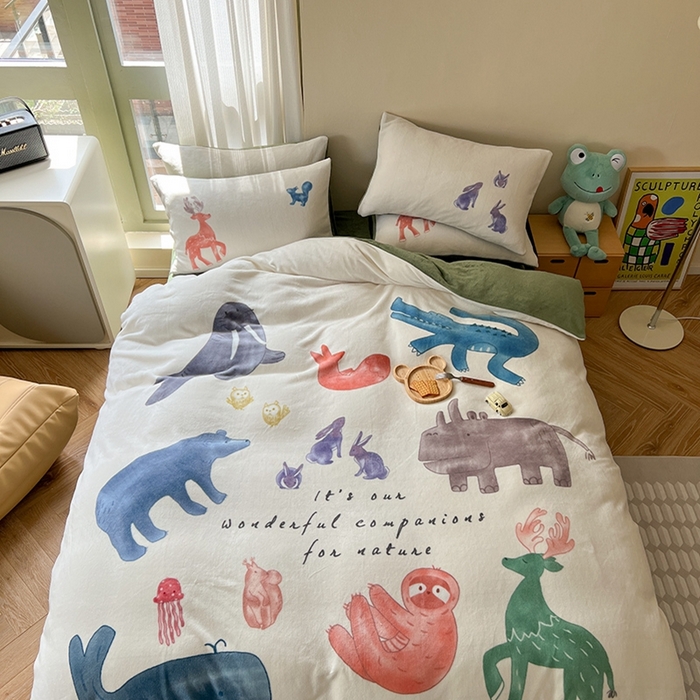 91家纺网 家纺一手货源 找家纺 （总）萝莉家纺 2023新款设计师款牛奶绒大版数码印花系列四件套