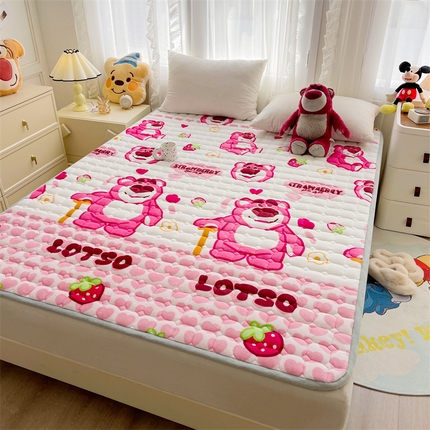 雯豆迪士尼正版卡通牛奶绒床垫床褥子薄款床护垫床垫保护罩 牛奶绒床褥-嘻哈熊