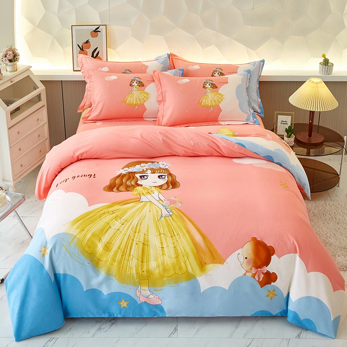 91家纺网 家纺一手货源 找家纺 雲归梦 2023年新款加厚全棉生态磨毛大版四件套小仙女 粉