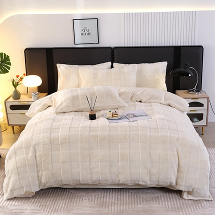 富之航家纺 2023新款兔毛牛奶绒四件套 奶油白