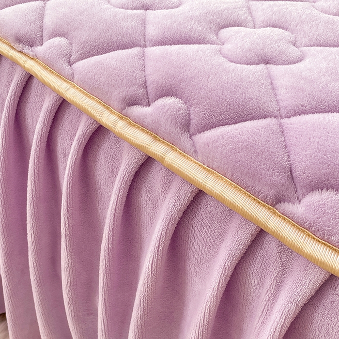 91家纺网 家纺一手货源 找家纺 梦舒羽 牛奶绒夹棉床裙床罩床单床盖床护垫套三件套 玫瑰紫