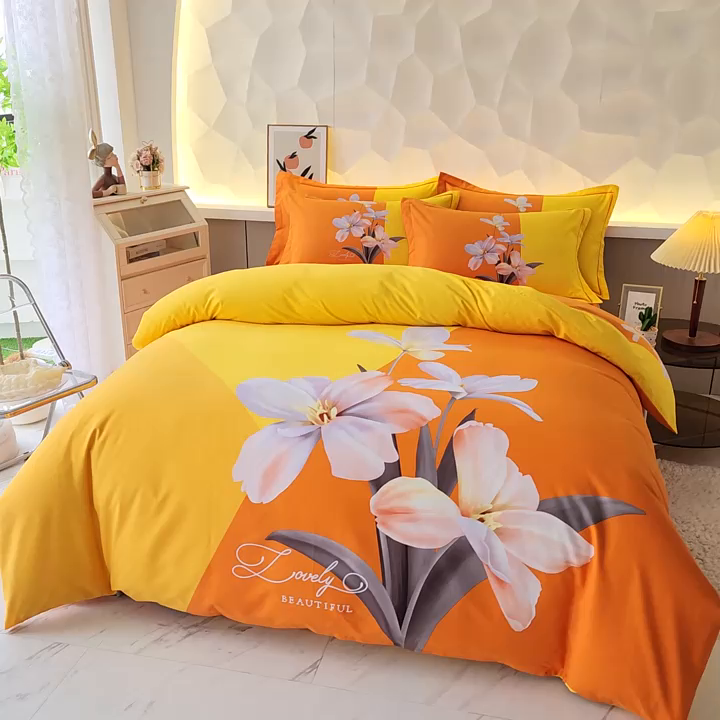 91家纺网 家纺一手货源 找家纺 雲归梦 2023年新款加厚全棉生态磨毛大版四件套美玉无瑕 桔
